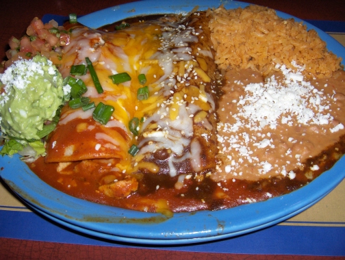 Red chile enchilada and mole enchilada at El Charro