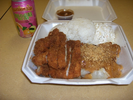Chicken katsu and satay chicken