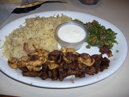 Gyros and chicken with rice and tabuleh