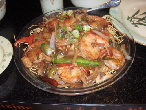 Pan fried noodles with shrimp