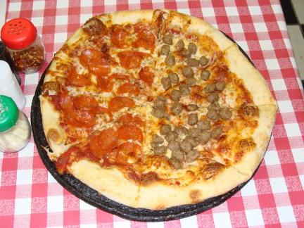 Pepperoni and sausage pizza