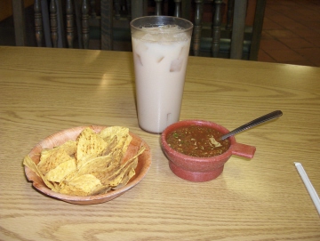Chips, salsa, and horchata