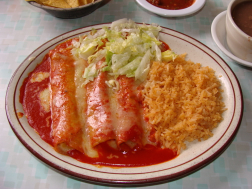Red enchiladas served El Paso style