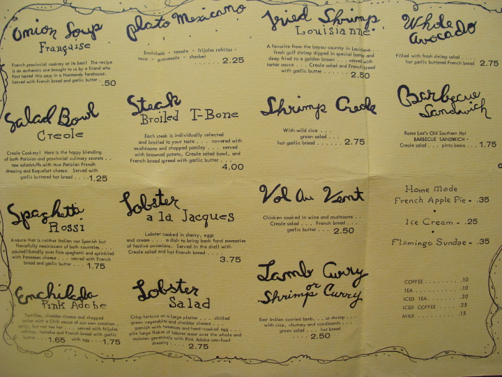 The menu from 1958