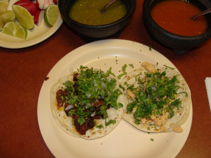 Tacos al pastor and tacos de pollo