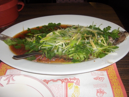 Steamed fresh fish with ginger and scallion