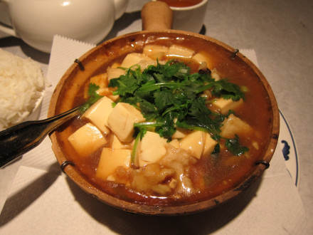 Tofu with chicken and salty fish pot