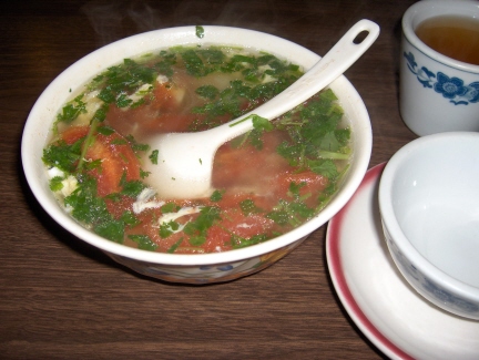 Tomato soup with egg and potato