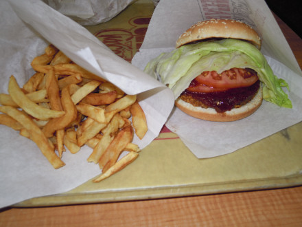 Veggie burger and fries