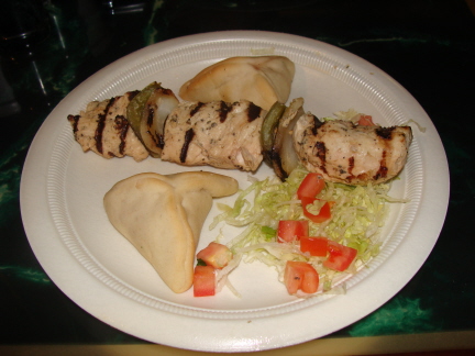 Chicken kabob and spinach pies