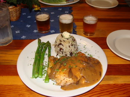 Chicken breast in cognac gravy with mushrooms