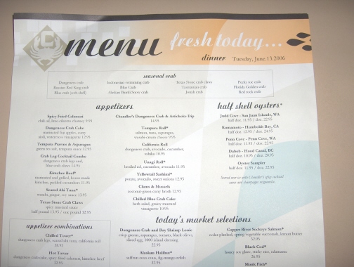 Chandler's menu changes daily
