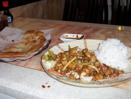 Kung pao chicken and green onion pancake